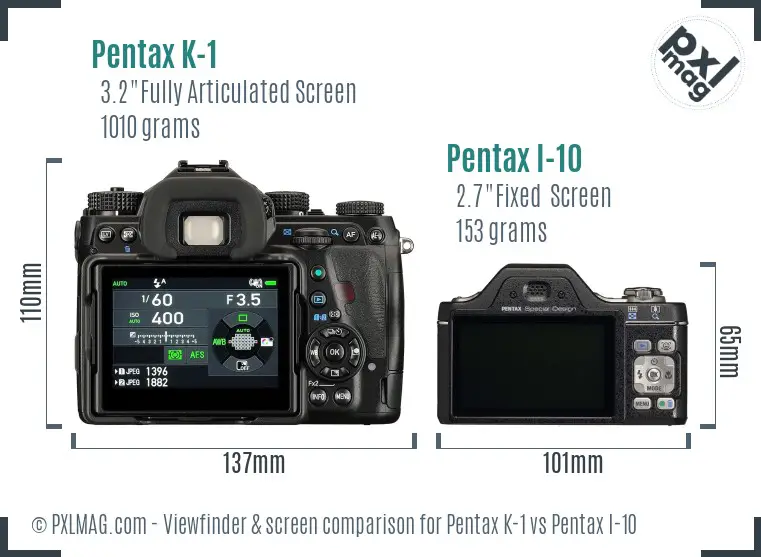 Pentax K-1 vs Pentax I-10 Screen and Viewfinder comparison