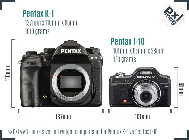 Pentax K-1 vs Pentax I-10 size comparison