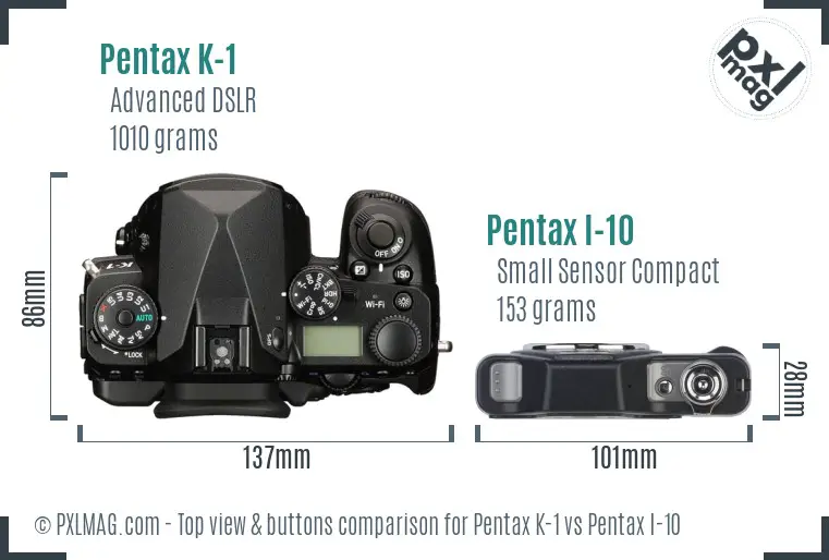 Pentax K-1 vs Pentax I-10 top view buttons comparison