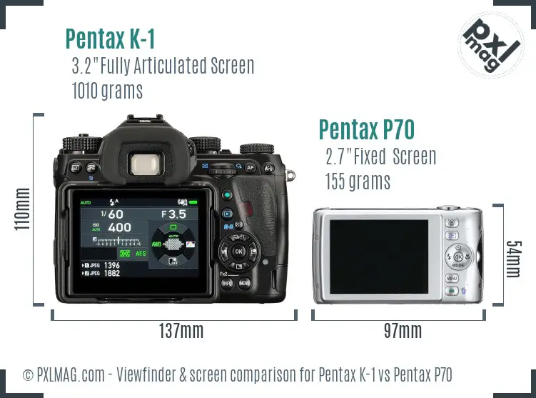Pentax K-1 vs Pentax P70 Screen and Viewfinder comparison