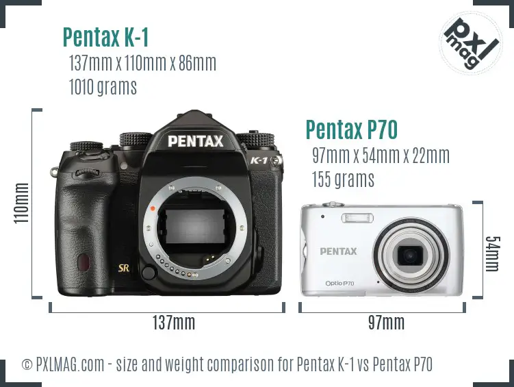Pentax K-1 vs Pentax P70 size comparison