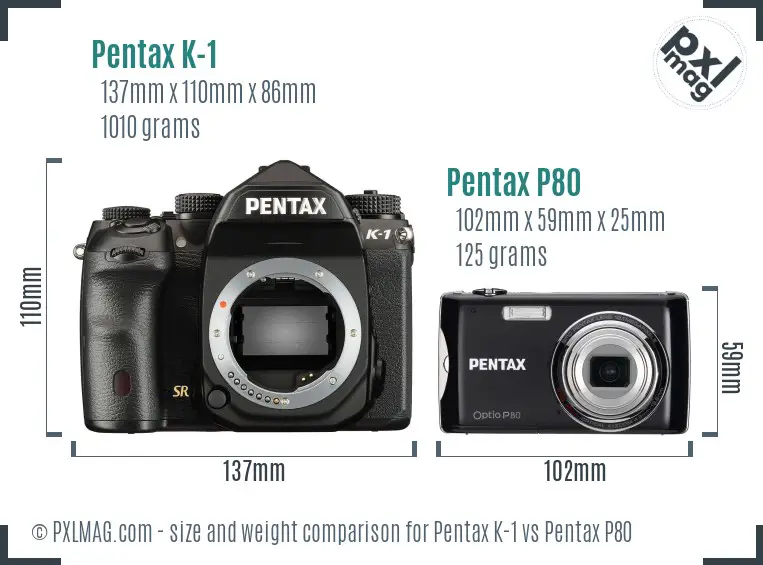 Pentax K-1 vs Pentax P80 size comparison