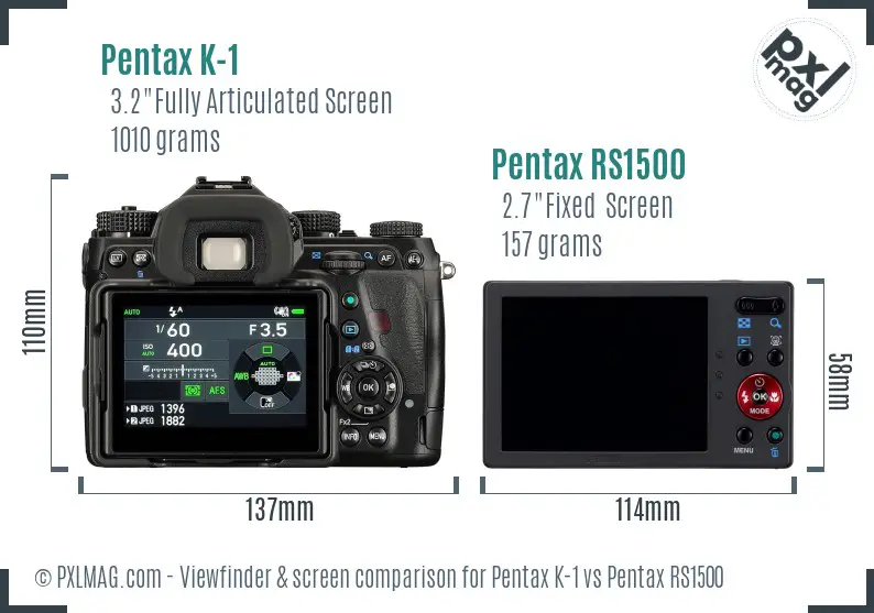 Pentax K-1 vs Pentax RS1500 Screen and Viewfinder comparison