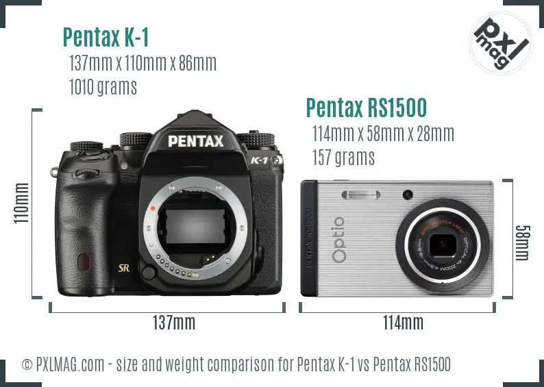 Pentax K-1 vs Pentax RS1500 size comparison
