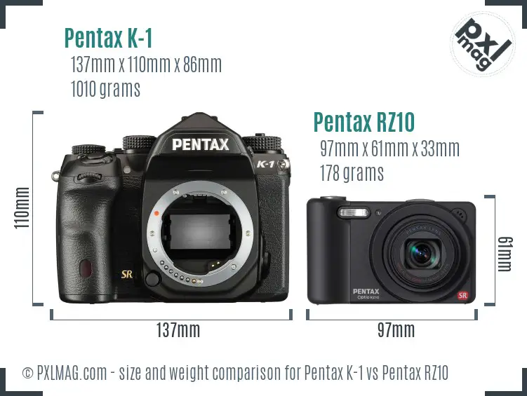 Pentax K-1 vs Pentax RZ10 size comparison