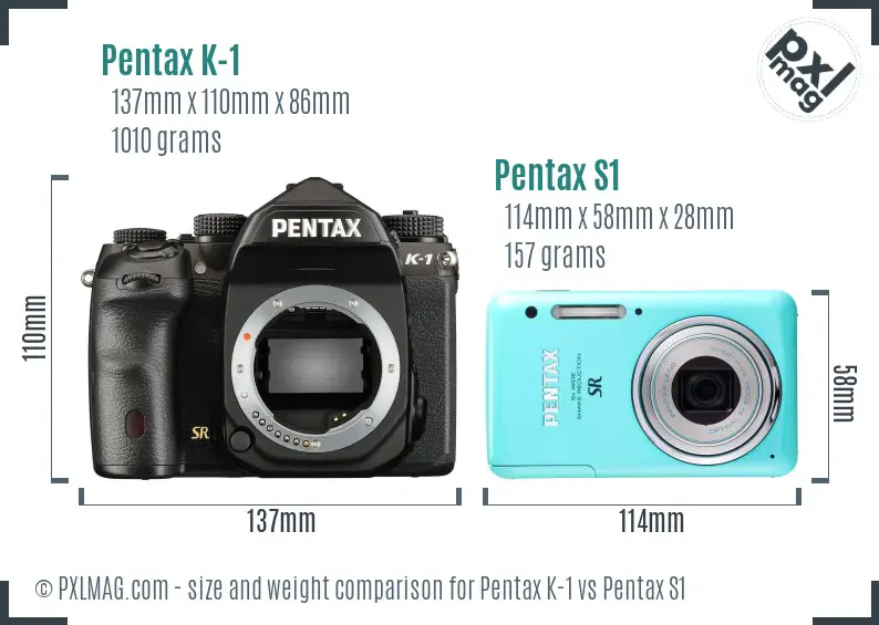 Pentax K-1 vs Pentax S1 size comparison