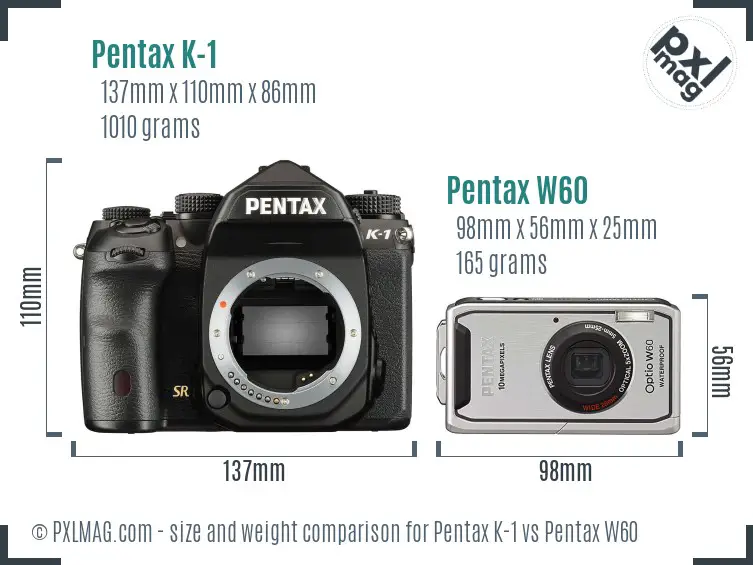 Pentax K-1 vs Pentax W60 size comparison