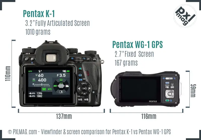 Pentax K-1 vs Pentax WG-1 GPS Screen and Viewfinder comparison