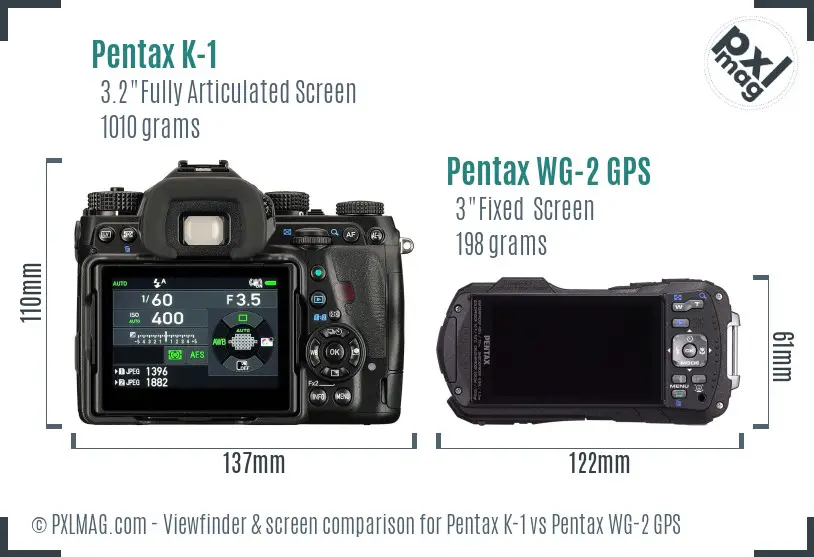 Pentax K-1 vs Pentax WG-2 GPS Screen and Viewfinder comparison