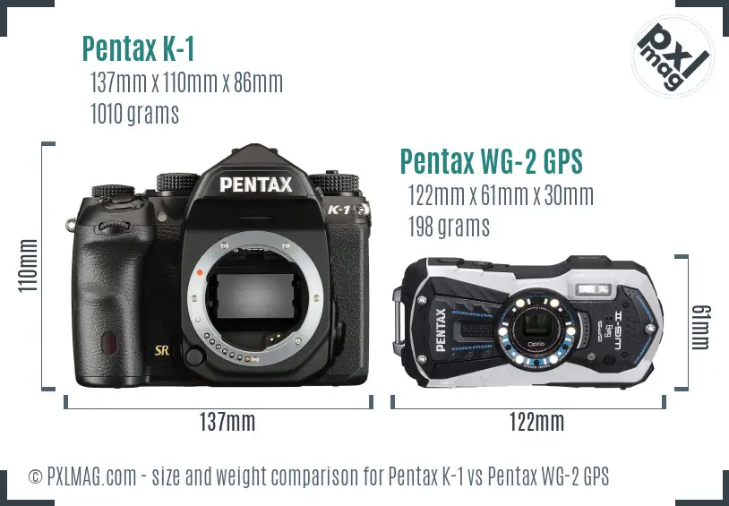 Pentax K-1 vs Pentax WG-2 GPS size comparison