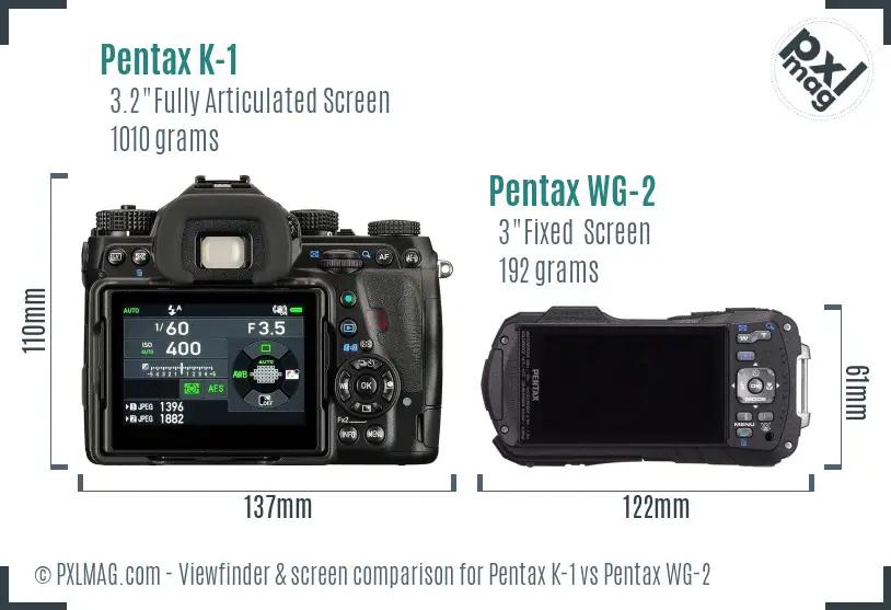 Pentax K-1 vs Pentax WG-2 Screen and Viewfinder comparison