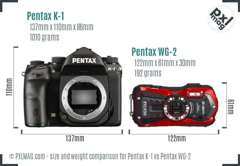 Pentax K-1 vs Pentax WG-2 size comparison