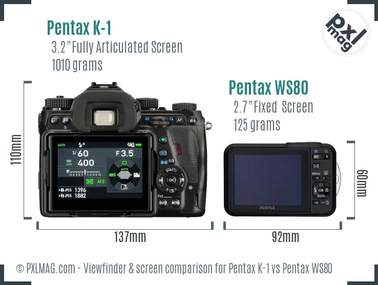 Pentax K-1 vs Pentax WS80 Screen and Viewfinder comparison