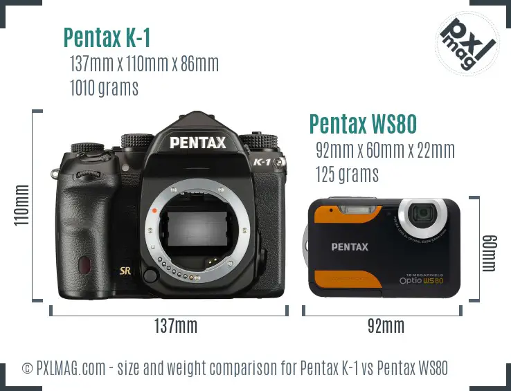 Pentax K-1 vs Pentax WS80 size comparison