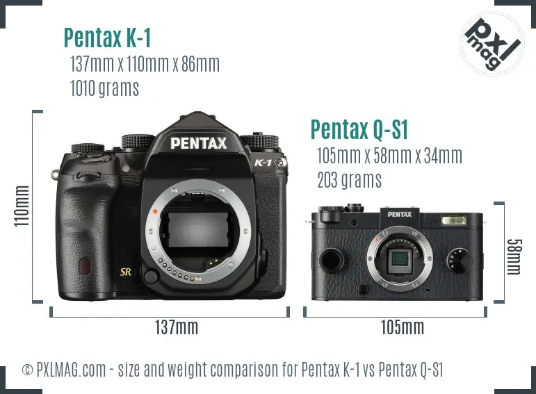 Pentax K-1 vs Pentax Q-S1 size comparison
