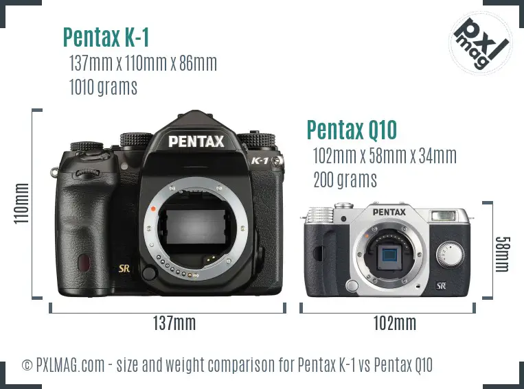 Pentax K-1 vs Pentax Q10 size comparison