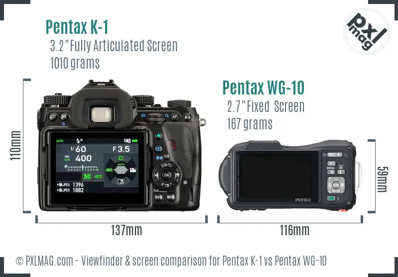 Pentax K-1 vs Pentax WG-10 Screen and Viewfinder comparison