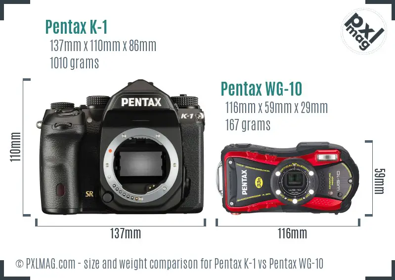 Pentax K-1 vs Pentax WG-10 size comparison