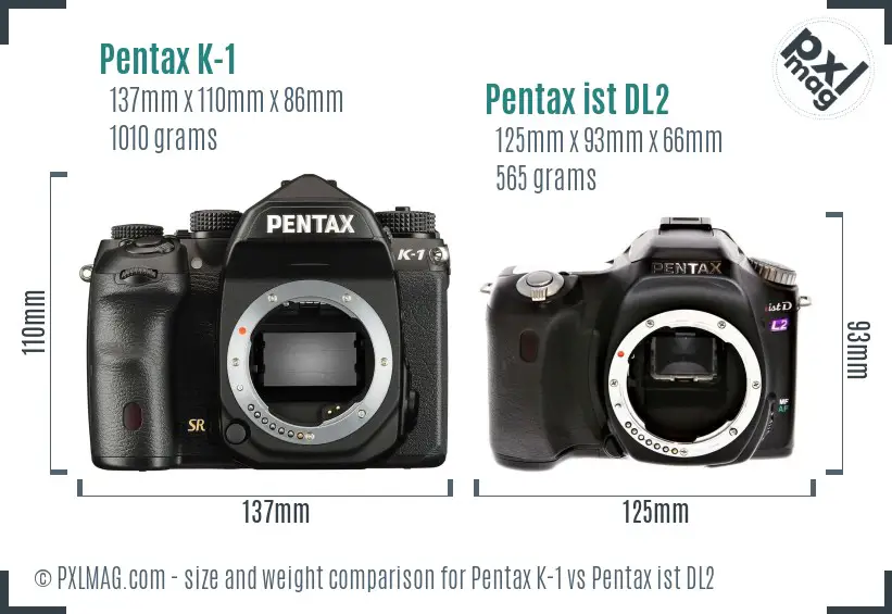 Pentax K-1 vs Pentax ist DL2 size comparison