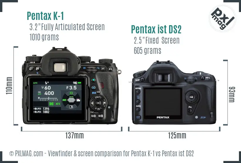 Pentax K-1 vs Pentax ist DS2 Screen and Viewfinder comparison