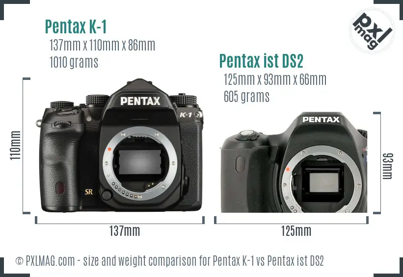 Pentax K-1 vs Pentax ist DS2 size comparison