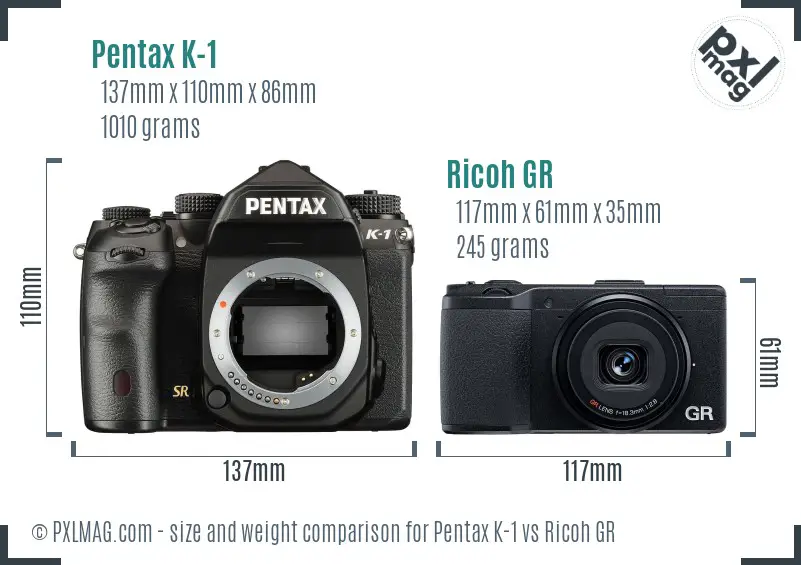 Pentax K-1 vs Ricoh GR size comparison