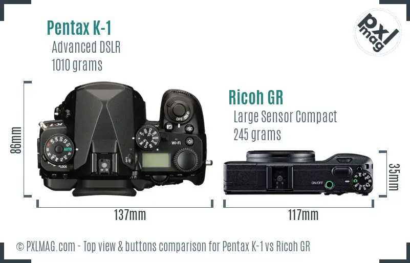 Pentax K-1 vs Ricoh GR top view buttons comparison