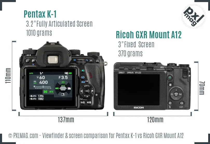 Pentax K-1 vs Ricoh GXR Mount A12 Screen and Viewfinder comparison