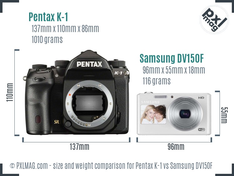 Pentax K-1 vs Samsung DV150F size comparison