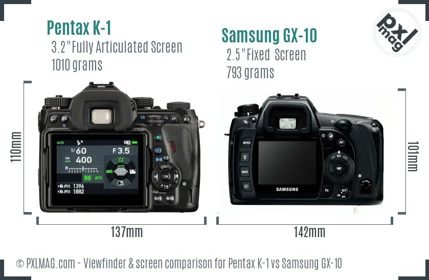 Pentax K-1 vs Samsung GX-10 Screen and Viewfinder comparison