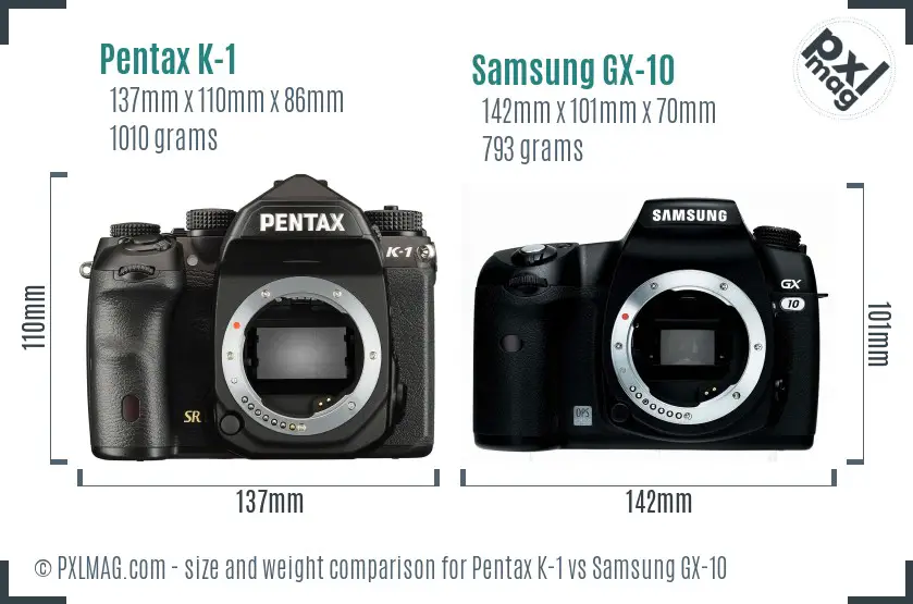 Pentax K-1 vs Samsung GX-10 size comparison
