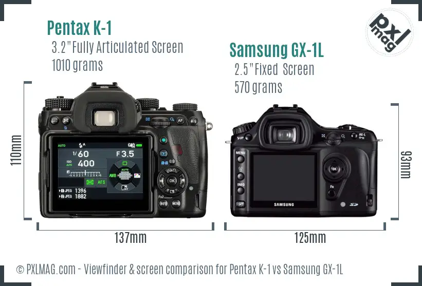 Pentax K-1 vs Samsung GX-1L Screen and Viewfinder comparison