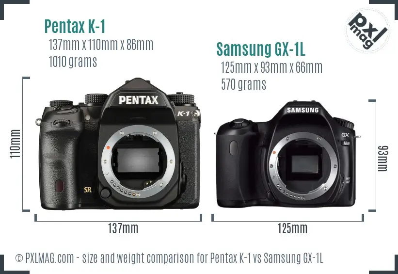 Pentax K-1 vs Samsung GX-1L size comparison