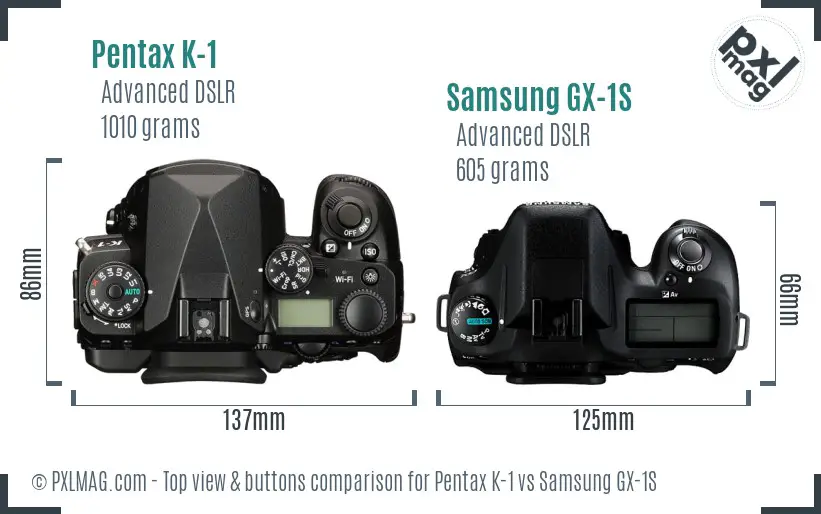 Pentax K-1 vs Samsung GX-1S top view buttons comparison
