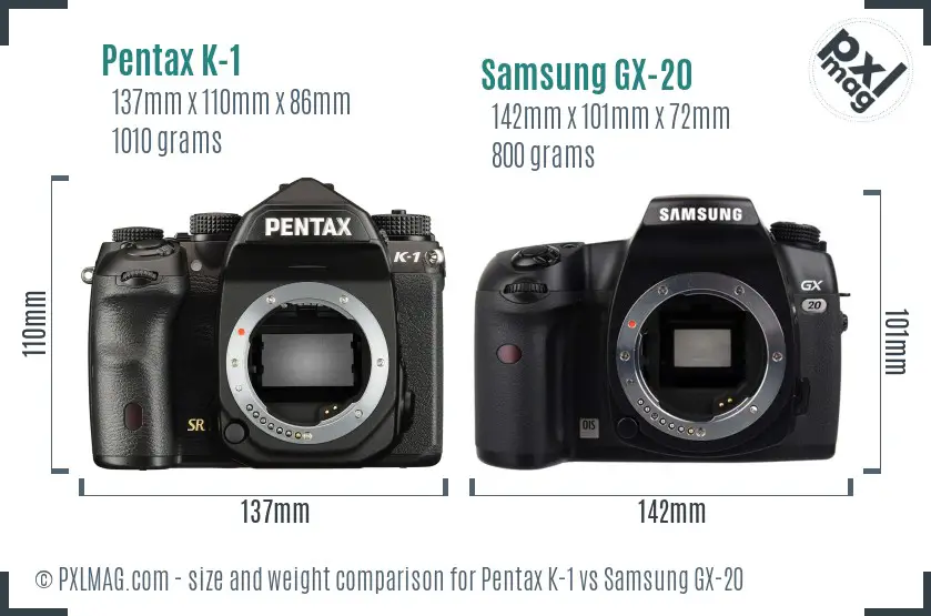 Pentax K-1 vs Samsung GX-20 size comparison