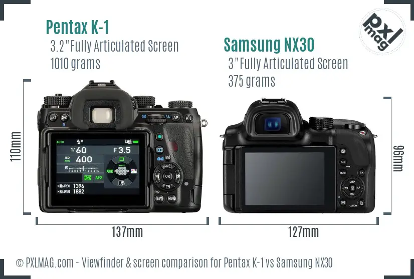 Pentax K-1 vs Samsung NX30 Screen and Viewfinder comparison