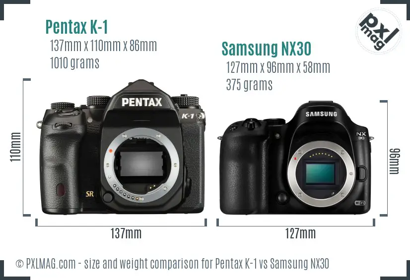 Pentax K-1 vs Samsung NX30 size comparison