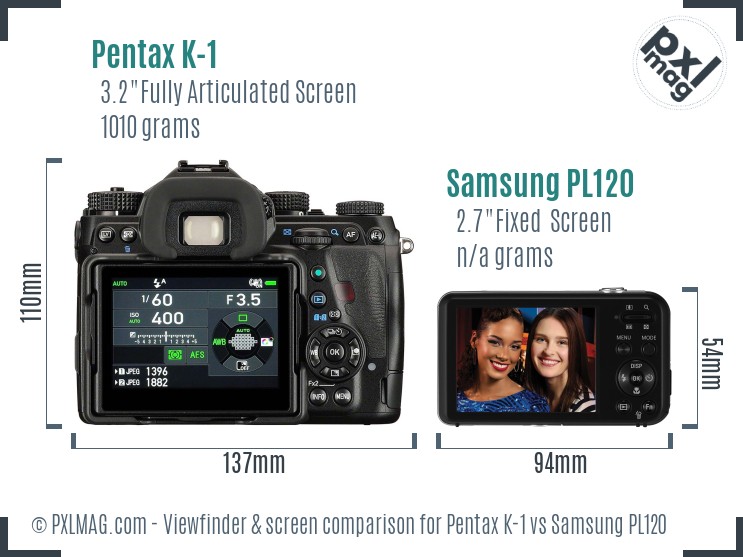 Pentax K-1 vs Samsung PL120 Screen and Viewfinder comparison