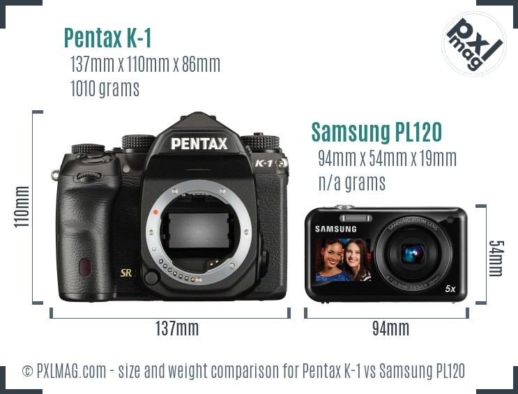 Pentax K-1 vs Samsung PL120 size comparison Pentax K-1 vs Samsung PL120 size comparison