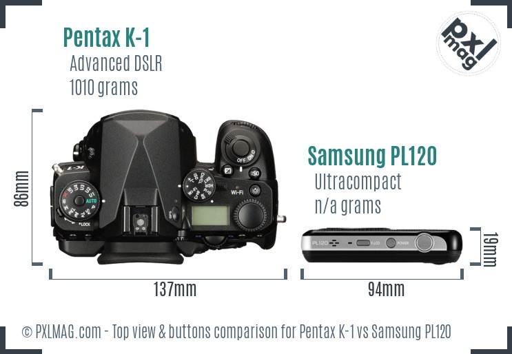 Pentax K-1 vs Samsung PL120 top view buttons comparison