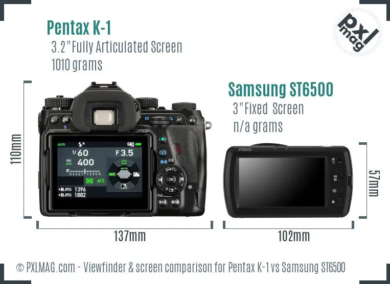 Pentax K-1 vs Samsung ST6500 Screen and Viewfinder comparison