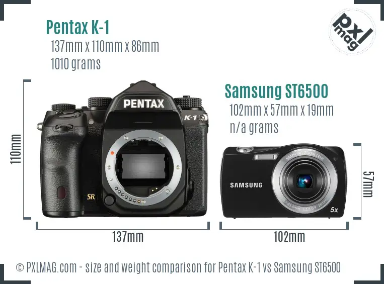 Pentax K-1 vs Samsung ST6500 size comparison