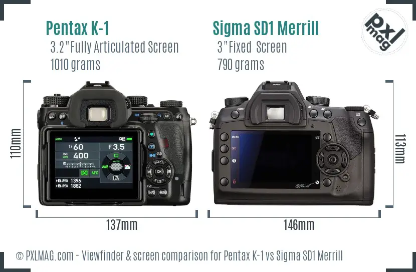 Pentax K-1 vs Sigma SD1 Merrill Screen and Viewfinder comparison