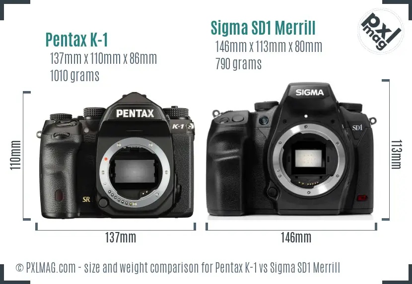 Pentax K-1 vs Sigma SD1 Merrill size comparison