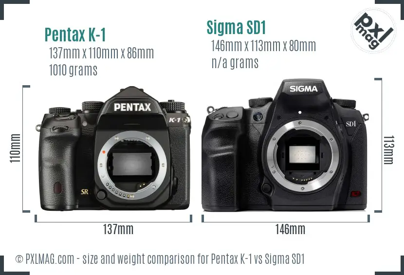 Pentax K-1 vs Sigma SD1 size comparison