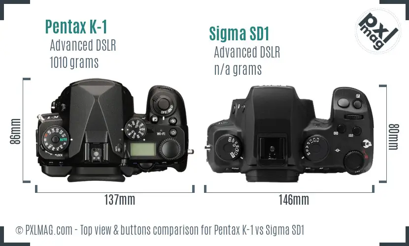 Pentax K-1 vs Sigma SD1 top view buttons comparison