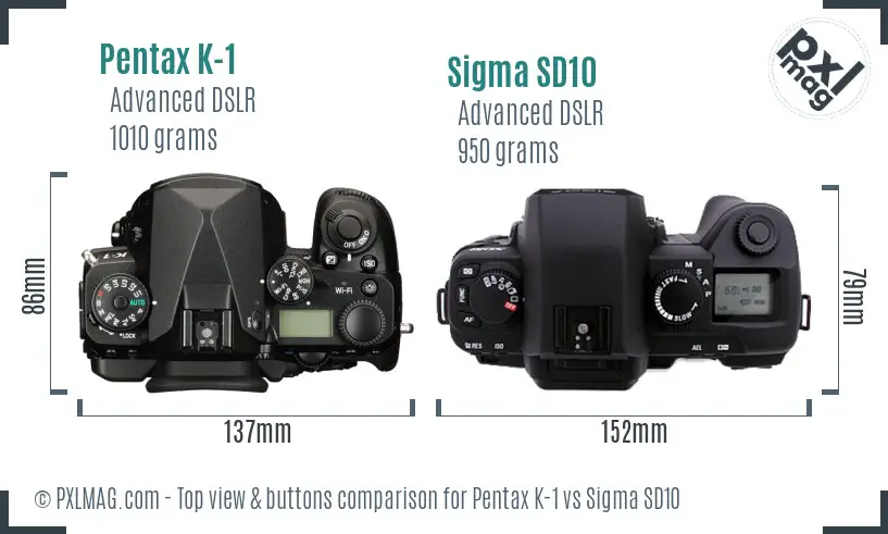 Pentax K-1 vs Sigma SD10 top view buttons comparison