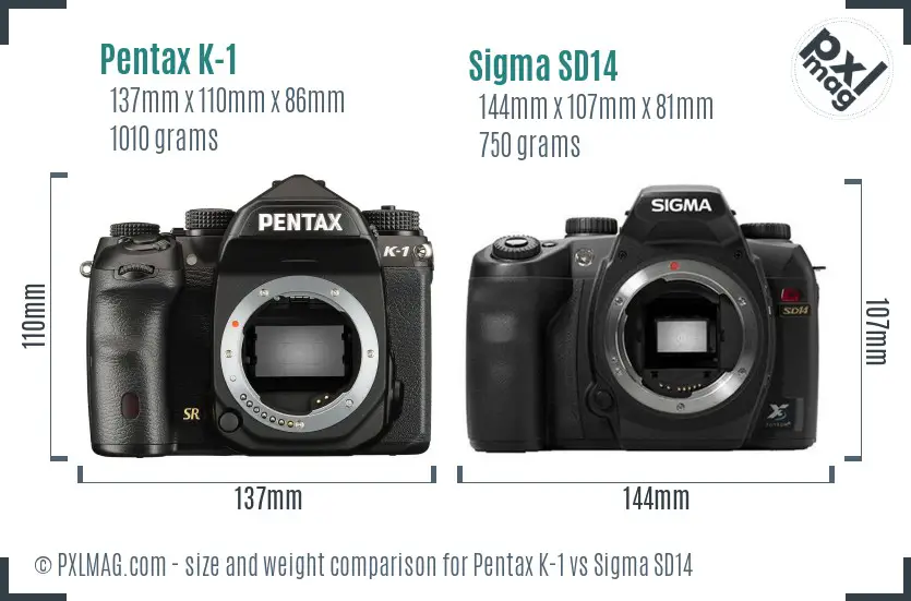 Pentax K-1 vs Sigma SD14 size comparison