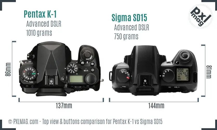 Pentax K-1 vs Sigma SD15 top view buttons comparison