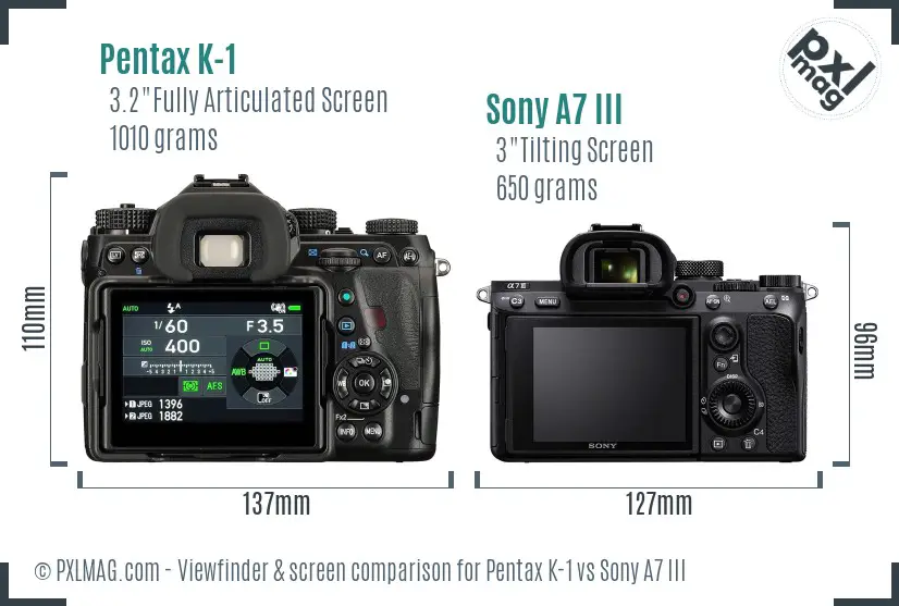 Pentax K-1 vs Sony A7 III Screen and Viewfinder comparison Pentax K-1 vs Sony A7 III Screen and Viewfinder comparison